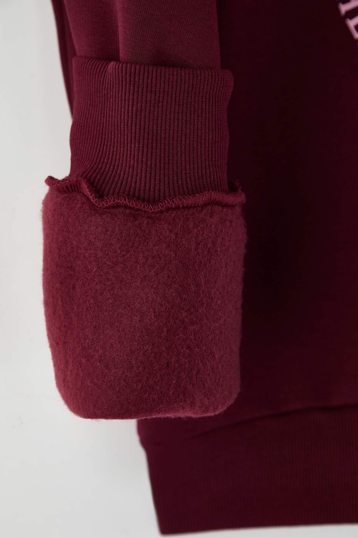 Trendyolmilla  Teen Bordo Kalın İçi Polarlı Ayıcık Baskılı Regular/Normal Kesim Örme Sweatshirt TWOAW26SW00199 - Görsel 7