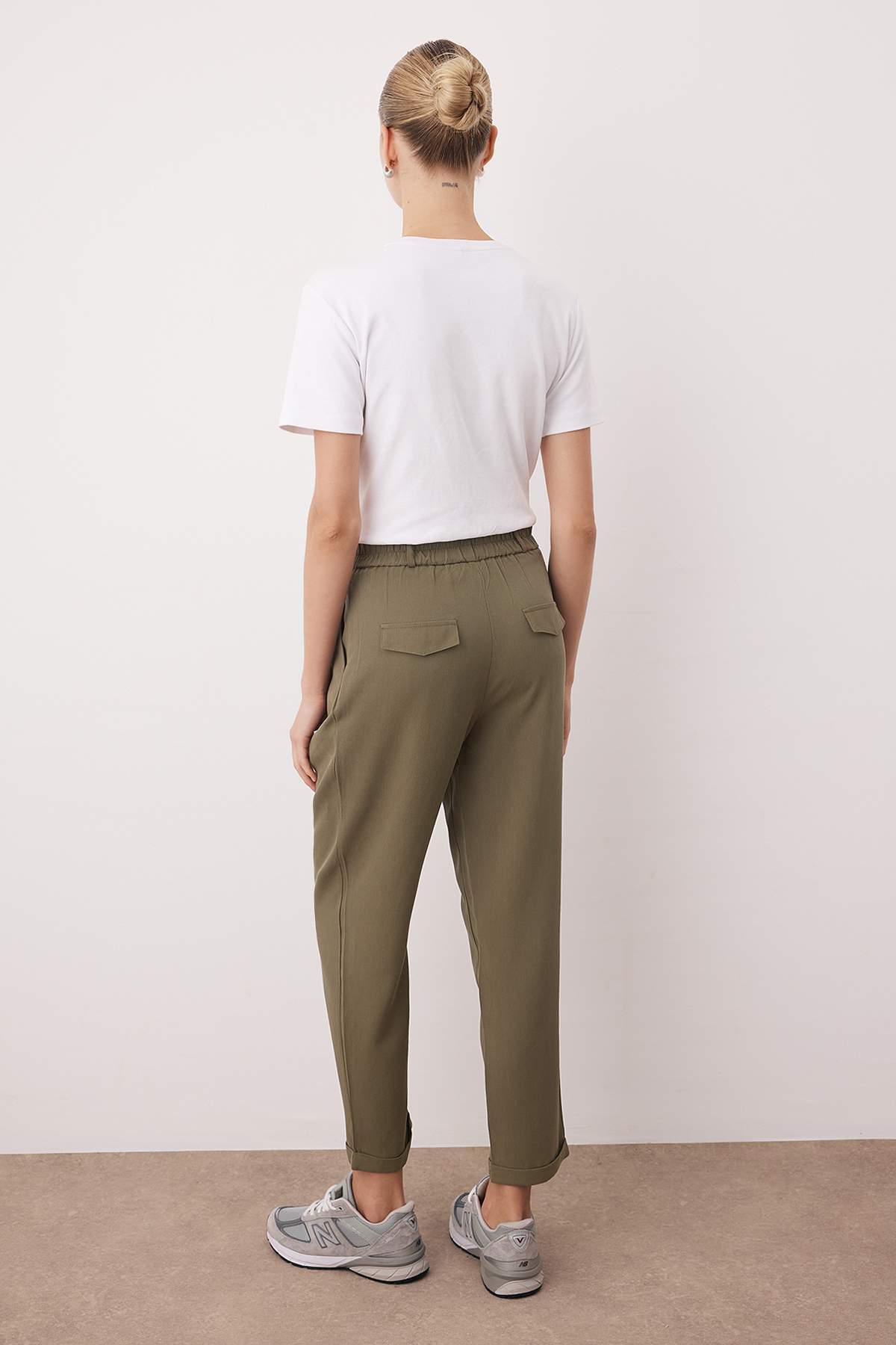 Trendyolmilla  Haki Pilili Beli Lastikli Duble Paça Pantolon TWOAW26PL00125 - Görsel 5