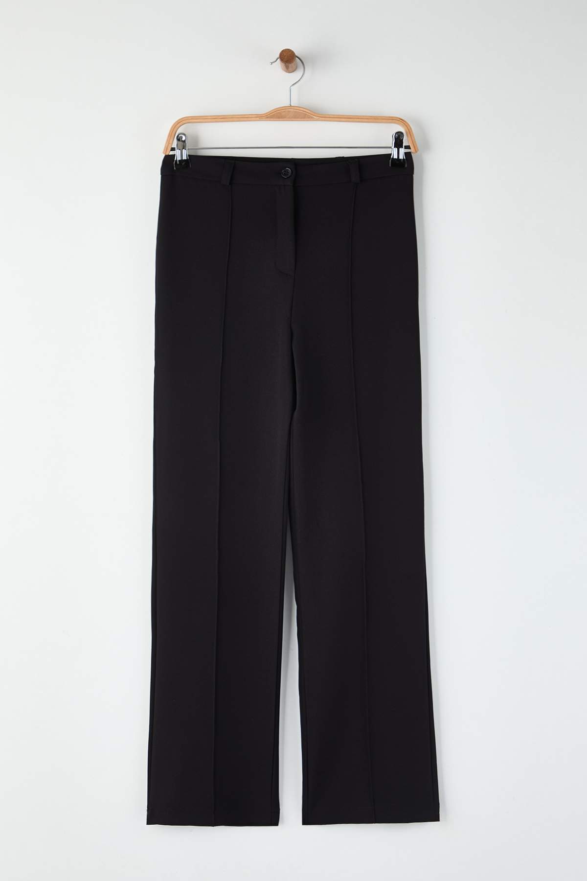 Trendyolmilla  Siyah Kalın Esnek Kumaş Straight/Düz Kesim Yüksek Bel Nervür Dikişli Pantolon TWOAW26PL00027 - Görsel 5