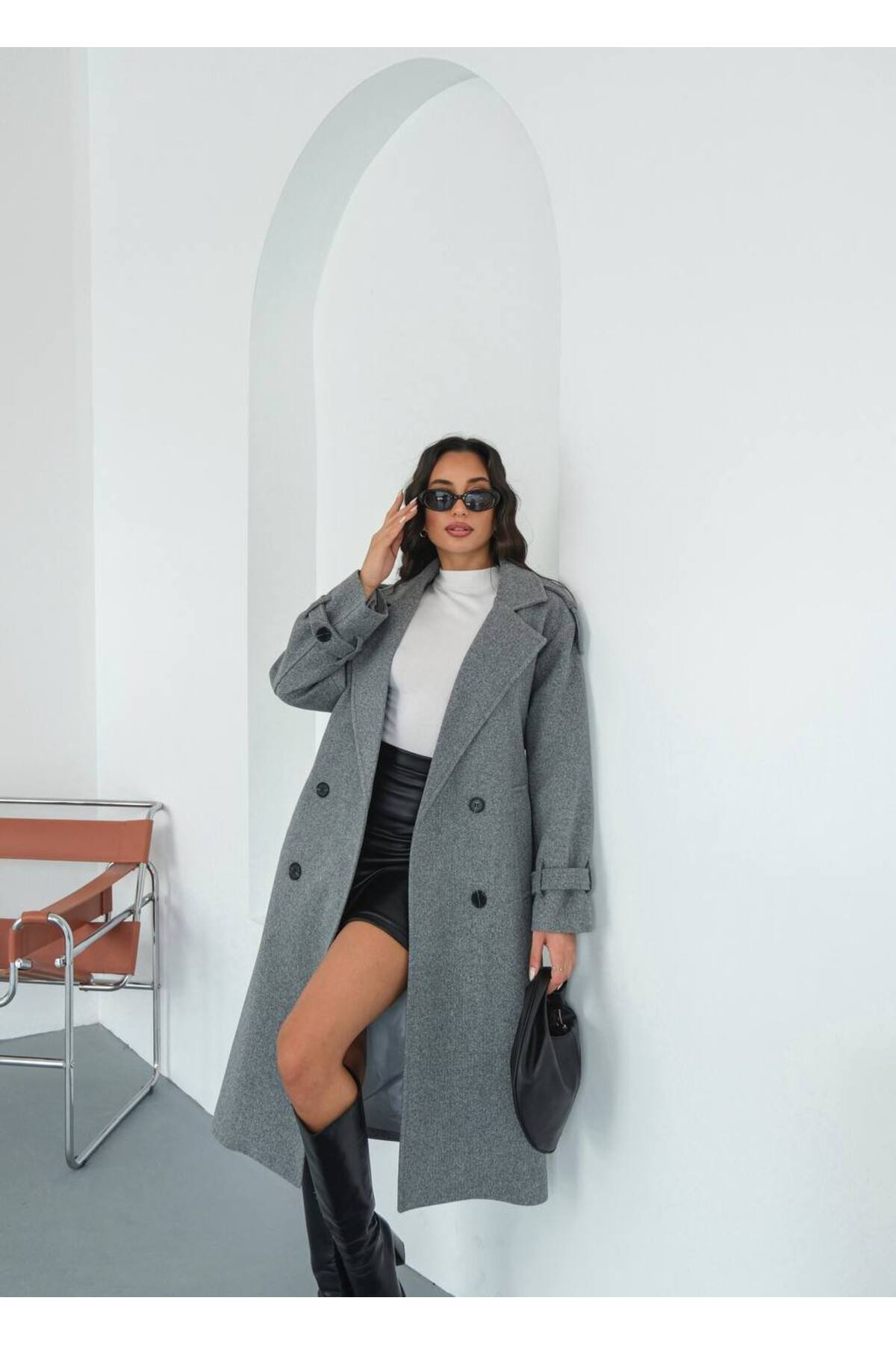 My Blog  Gri Mabel Kaşe Kaban - 6047 - Görsel 8