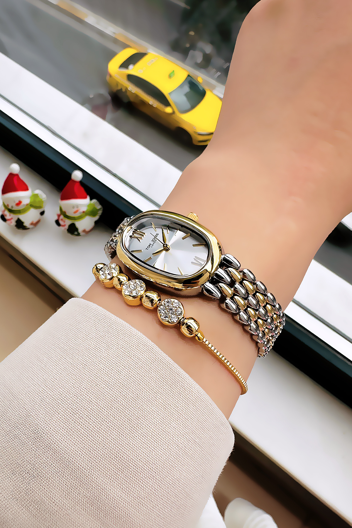 Women's Watches 3 Atm Waterproof Gold-Silver Steel Band + Bracelet TJBY2009C2