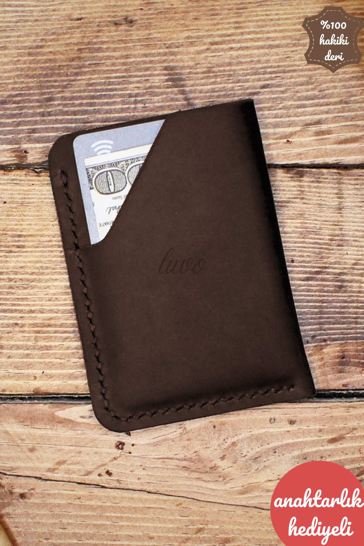 luvo Gerçek Deri El Yapımı Hakiki Deri Kartlık İtalyan Dikiş Premium Hakiki Deri Kompakt Kartlık