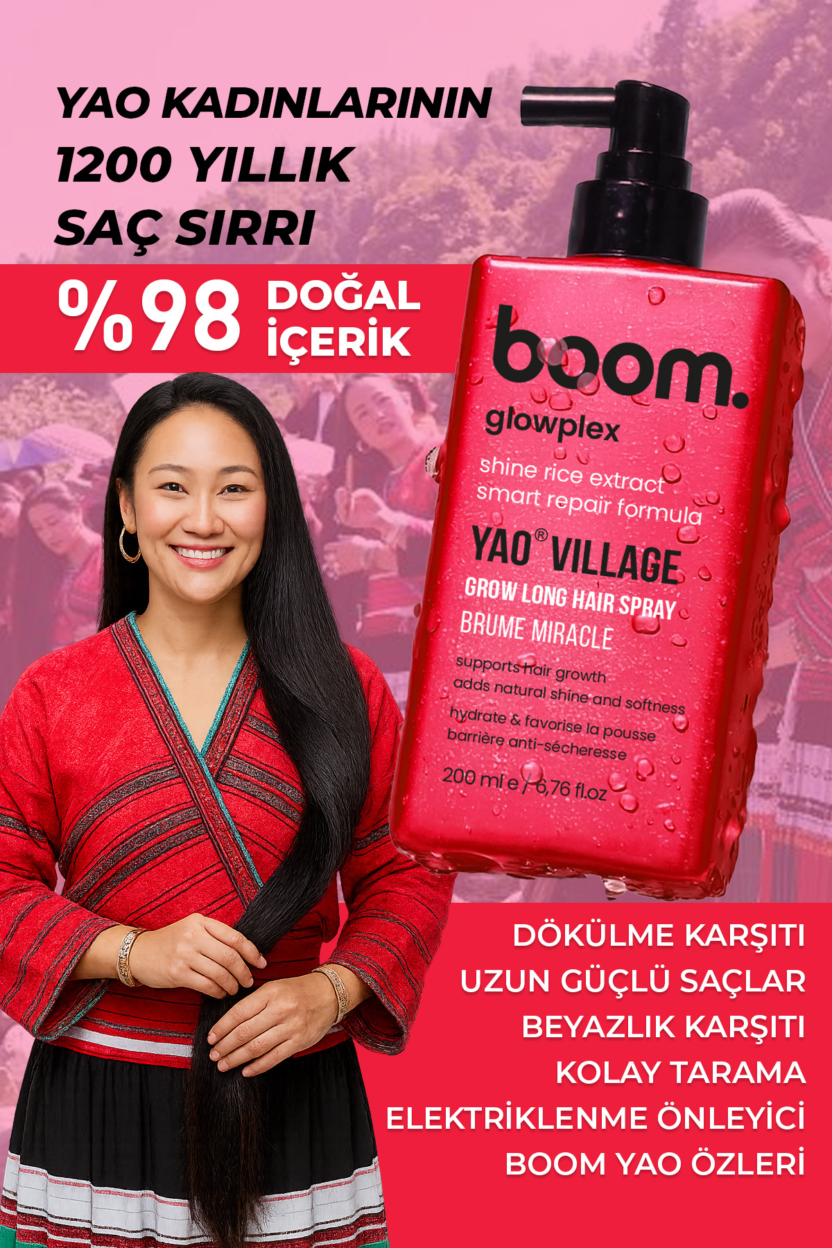 BOOM Yao Village(Köyü) Uzamayı Destekleyen ve Dökülme Önleyici Saç Spreyi