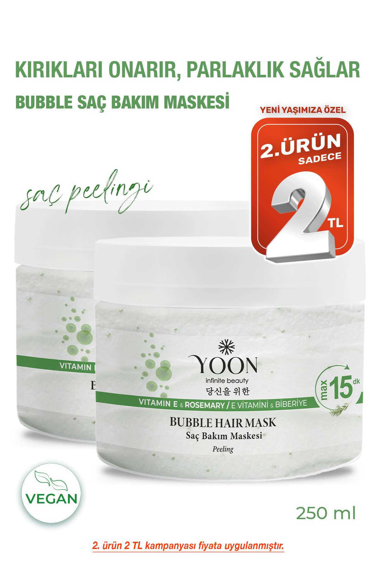 2'li Biberiye Saç Maskesi, E Vitamin & Peeling Etkili, Saç Tellerini Güçlendirir ve Kırıkları Onarır