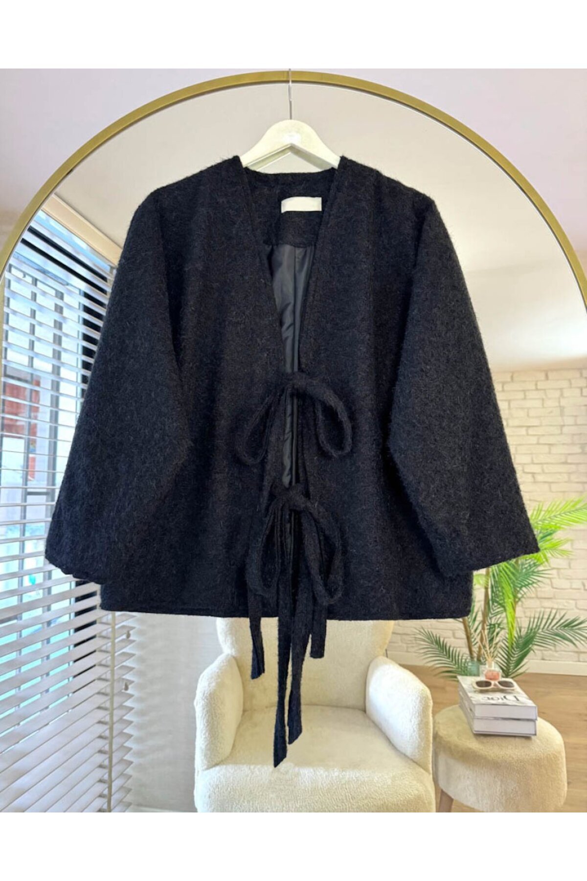 ensade Bağcıklı Kaşe Astarlı Panço