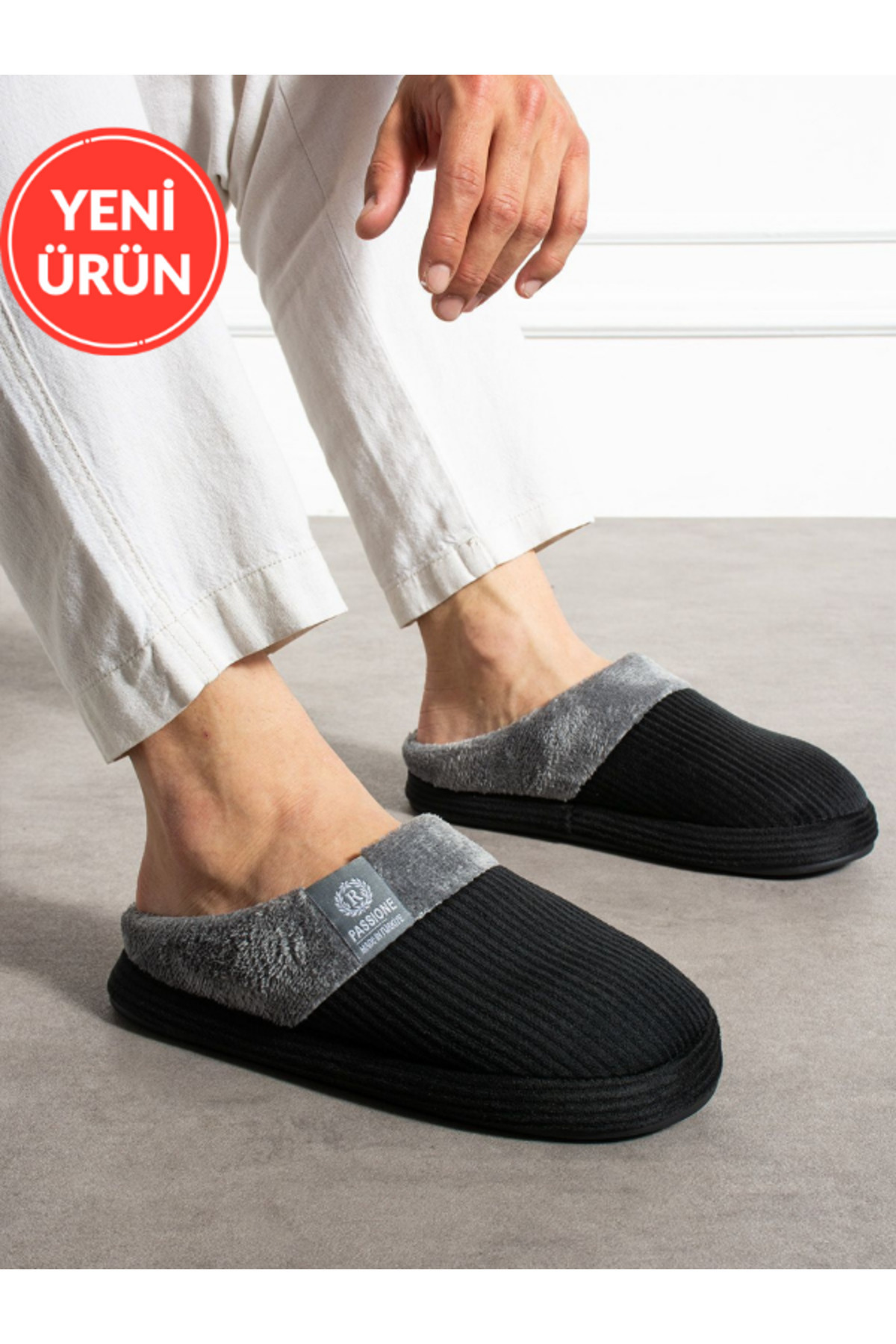 STOCON Erkek Fitilli Kadife Kumaşlı Rahat İçi Kürklü Yumuşak Tabanlı Ev Terliği Çeyiz Terliği Stc1125