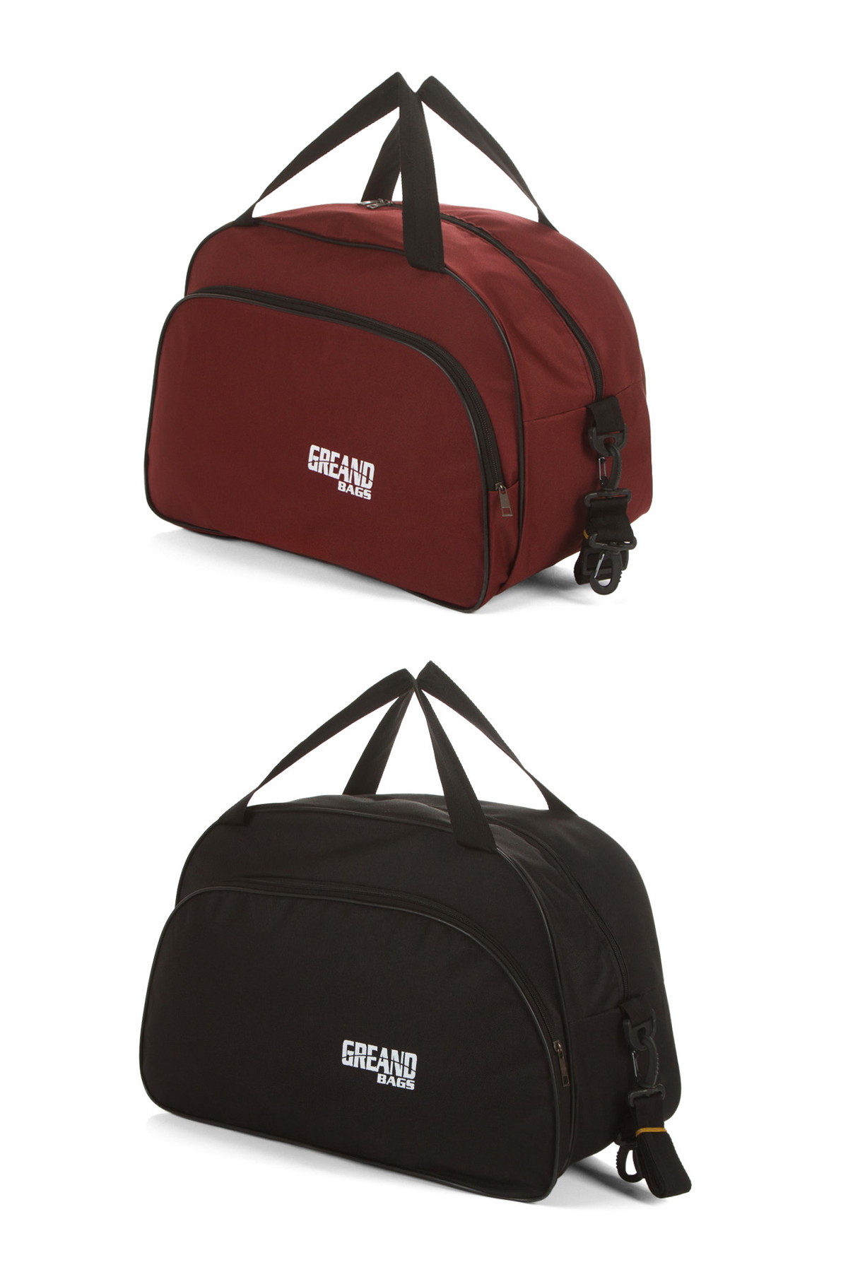 GreandBags  Unisex Astarlı 2 Li Siyah Bordo Kabin Boy Seyahat Çantası El Ve Omuz Çantası Spor Çantası