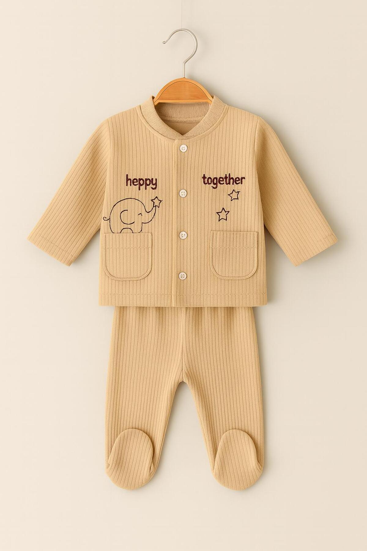 nevrankids Neşeli Bebeklerimiz Zürafa-fil Nakış 5 Parça Hastane Çıkış Seti fotoğrafı 2 (önizleme)