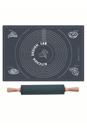Kitchen Design Lab Gri 45x65 Cm Silikon Hamur Açma Matı Ve Bambu Saplı Siliko...