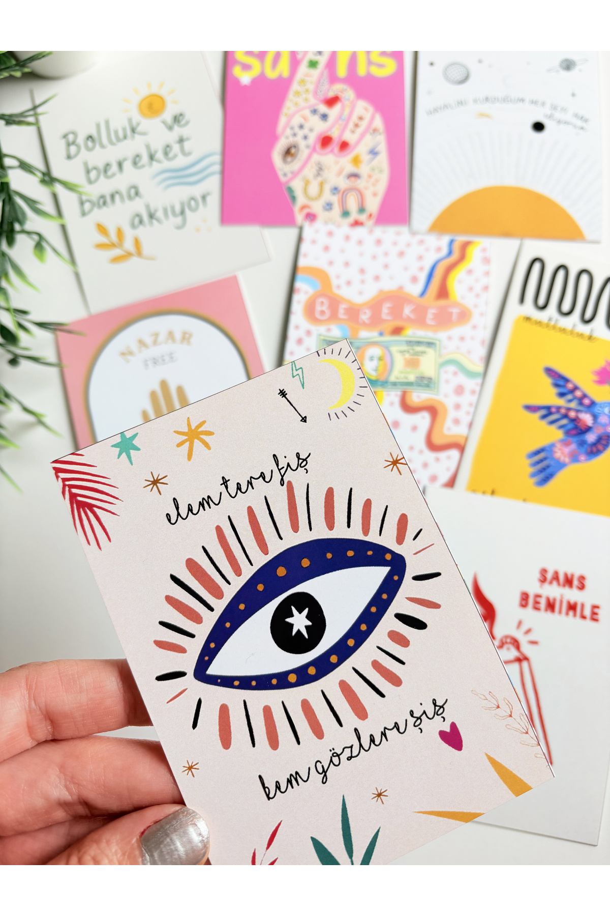 Pankart Evi 8 adet Motto Kart Seti - Olumlama Bereket Manifest Nazar 777 Şans