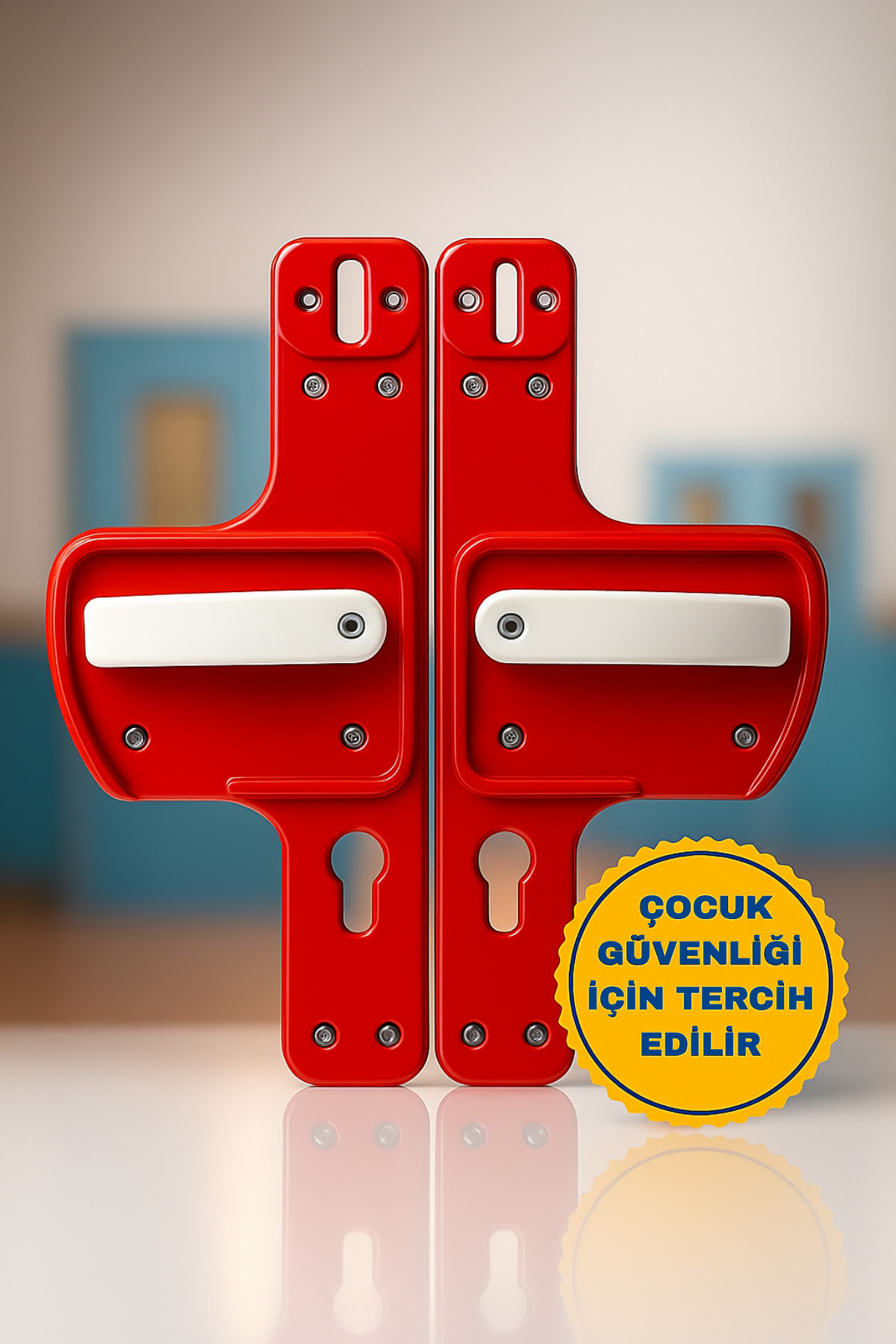 Life 360 Bariyerli Kapı Kolu | Kırmızı-Beyaz Renkli | Çocuk Güvenlikli | Okul ve Eğitim Alanlarına Uygun