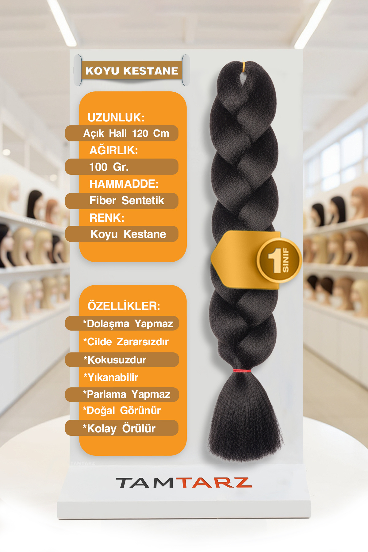 TAM TARZ Afrika Örgüsü Rasta Ve Box Braid İçin Fiber Sentetik Saç - Koyu Kestane