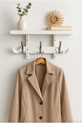 nefes sanat Rustik Dekoratif Raflı Duvar Askısı – El Yapımı/Beyaz