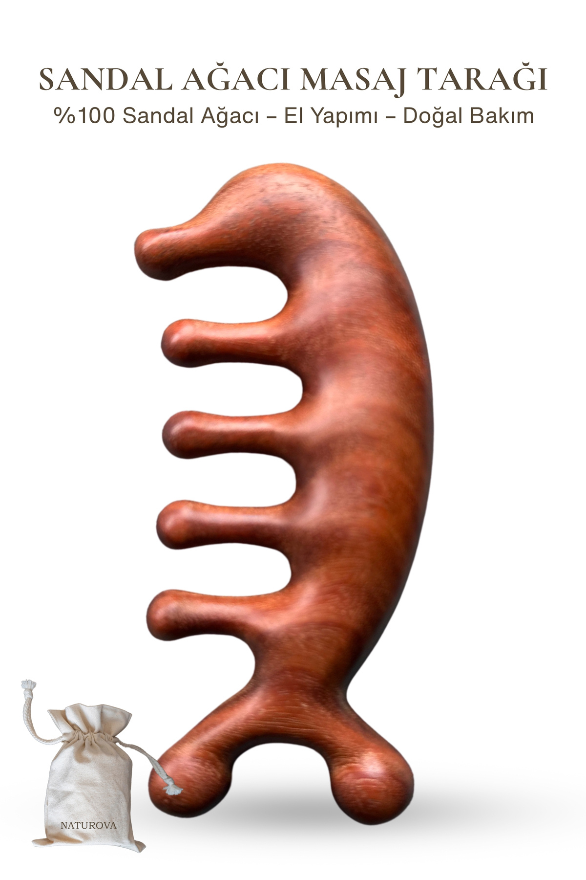 NATUROVA Sandal Ağacı Gua Sha Doğal Terapi Masaj Aleti Yüz & El & Tüm Vücut & Saç Bakım