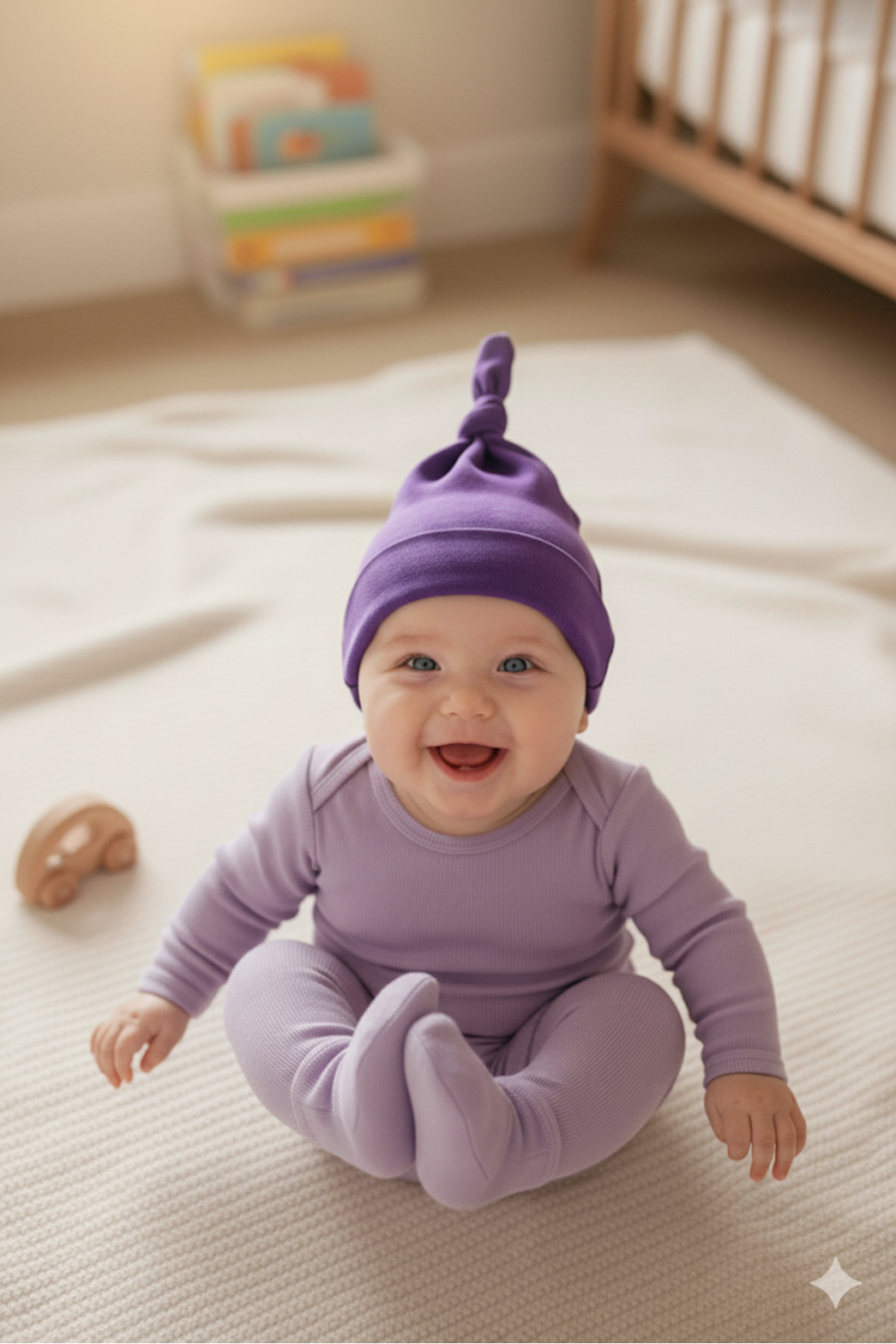 Babygiz Yenidoğan Kız Erkek Bebek %100 Pamuklu Penye Extra Yumuşak Hafif Terletmez Bere Mor fotoğrafı 4 (önizleme)