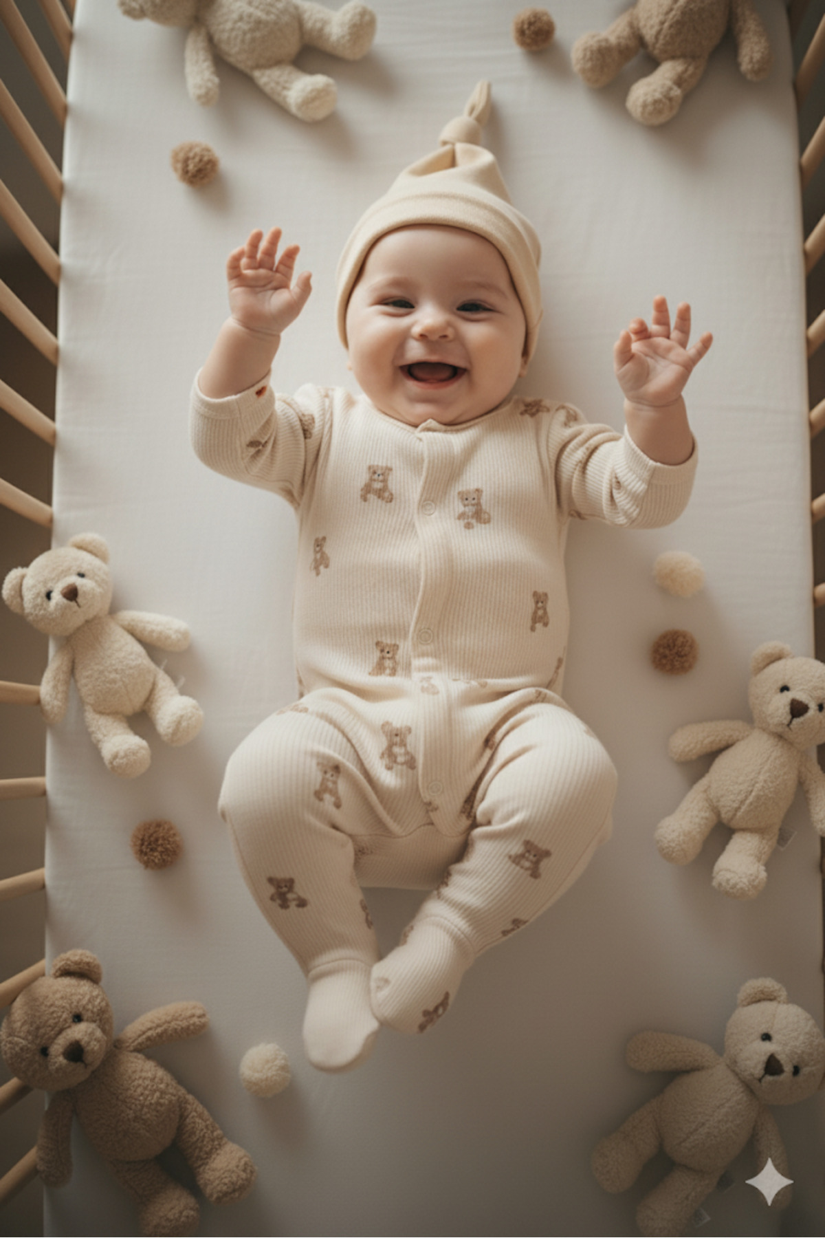 Babygiz Yenidoğan Kız Erkek Bebek %100 Pamuklu Penye Extra Yumuşak Hafif Terletmez Bere Bej fotoğrafı 5 (önizleme)