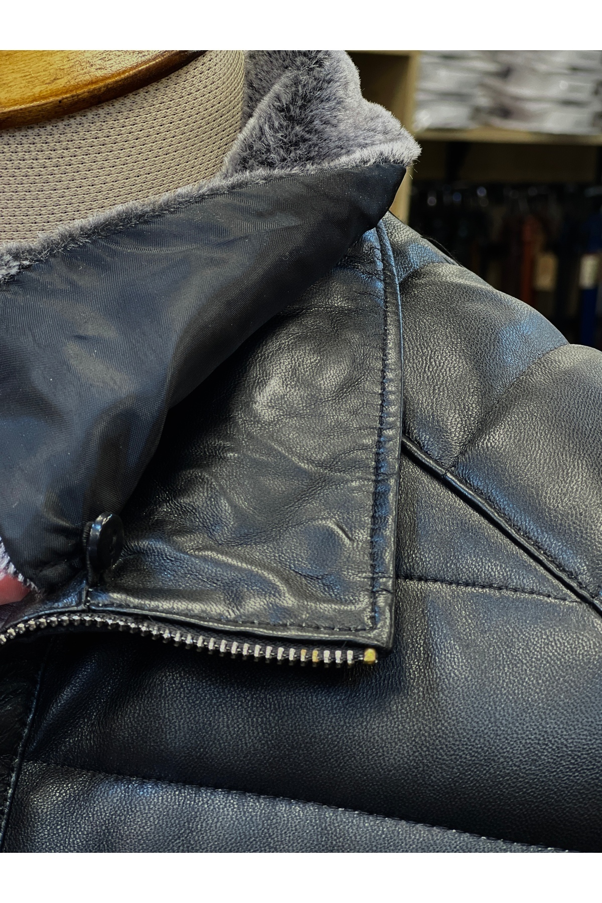 SAVARA  Slimfit yakası kürklü Siyah hakiki Deri Mont %100 Hakiki Gerçek Deri ( Yaka kürkü çıkarılabilir) - Görsel 7