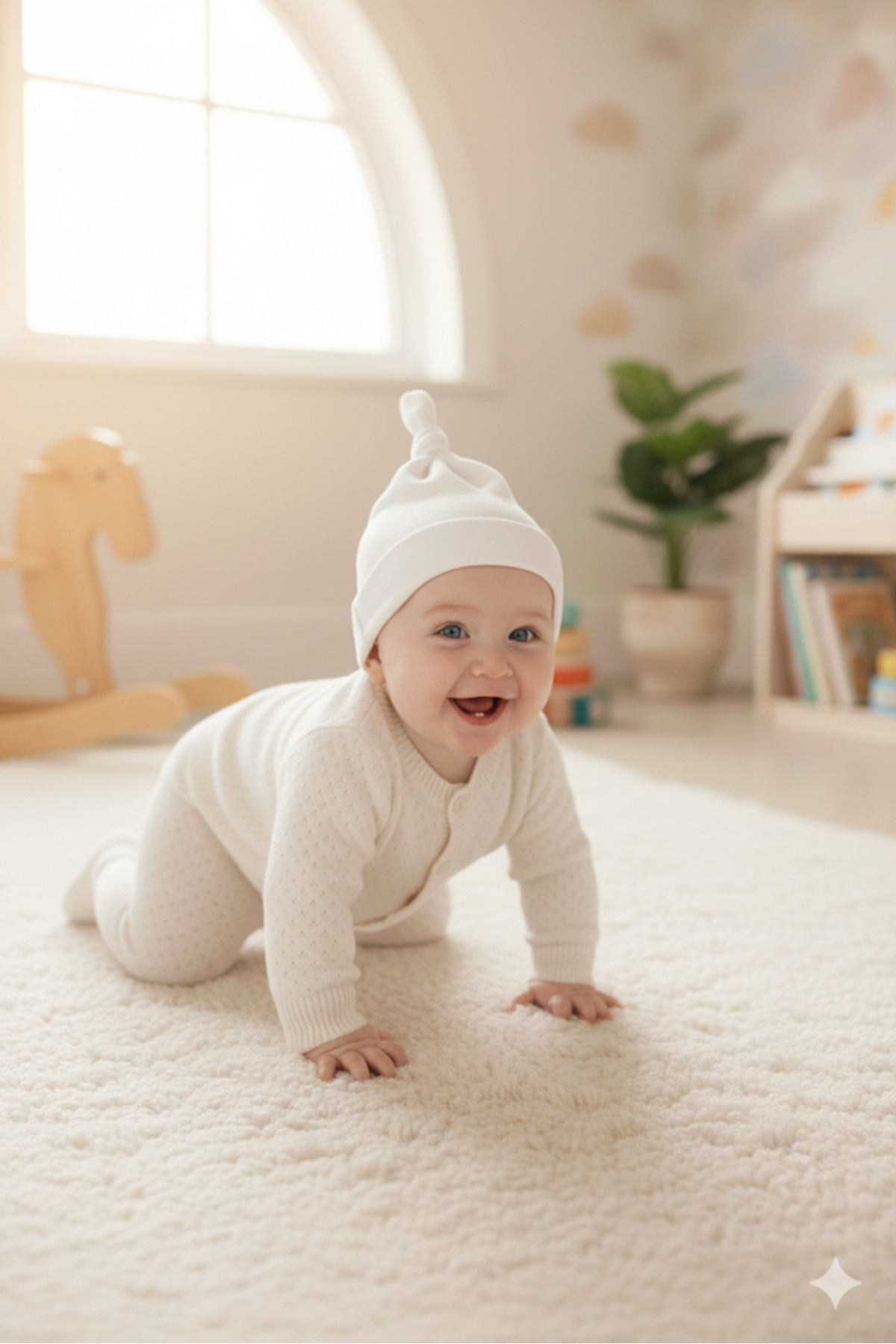 Babygiz Yenidoğan Kız Erkek Bebek %100 Pamuklu Penye Extra Yumuşak Hafif Terletmez Bere Beyaz fotoğrafı 4 (önizleme)