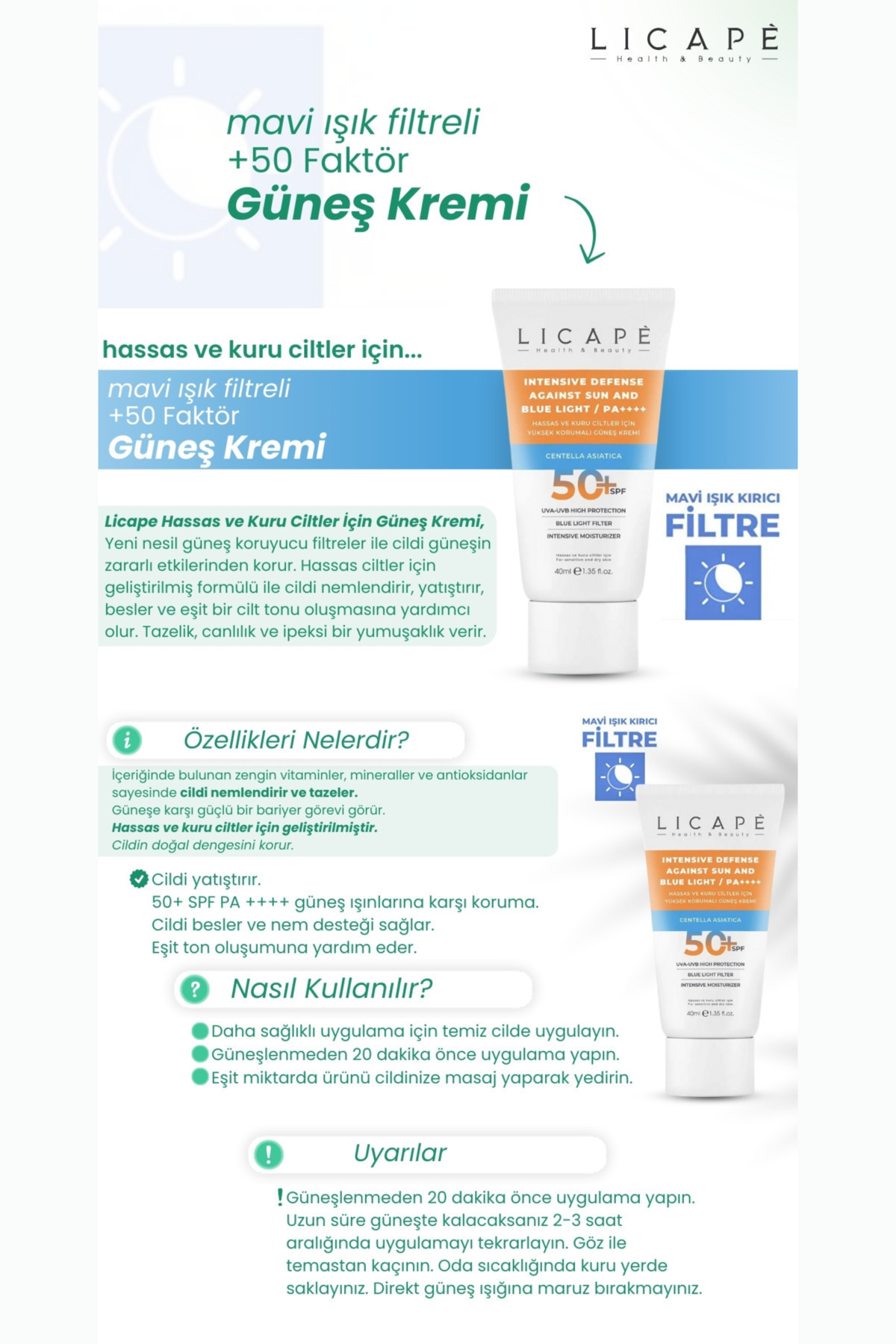 Hassas Ve Kuru Ciltler İçin Yüksek Korumalı 50 Faktör Güneş Kremi 40ml — 2234221 — تصویر 4 از 9