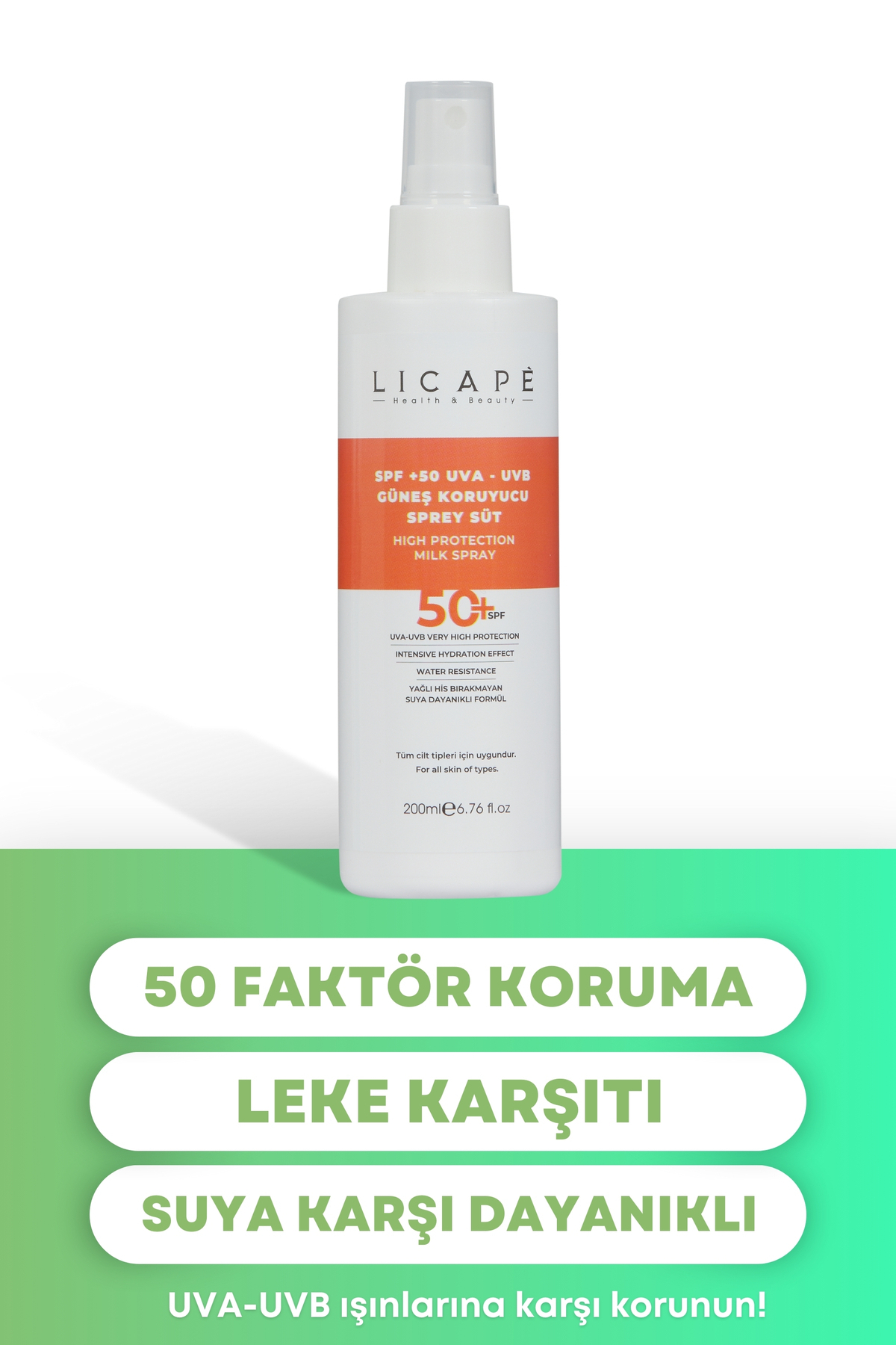 Spf 50 Faktör Uva - Uvb Güneş Koruyucu Sprey Süt 200ml — 2254591 — تصویر 8 از 8