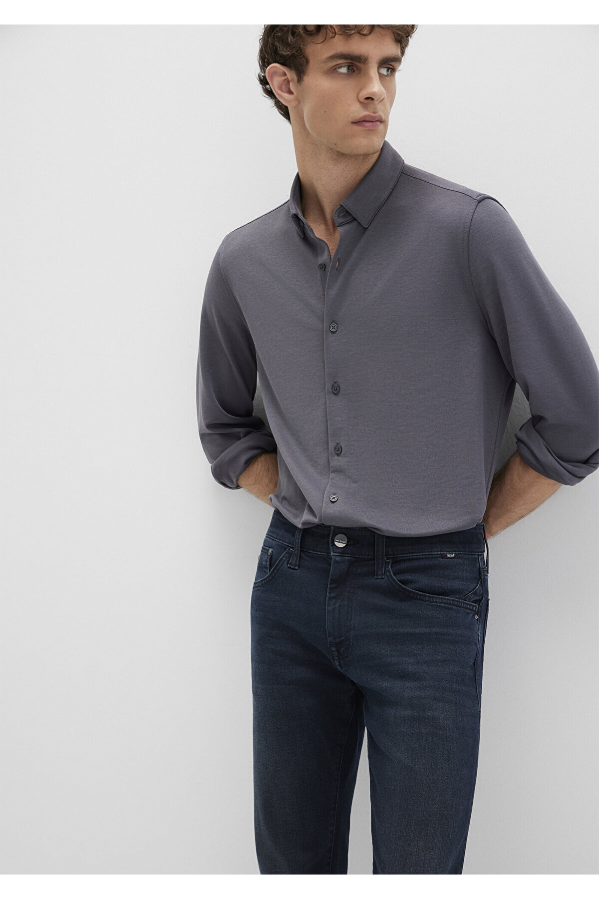 ماوی پیراهن خاکستری Slim Fit / Slim Cut 0211908-85309