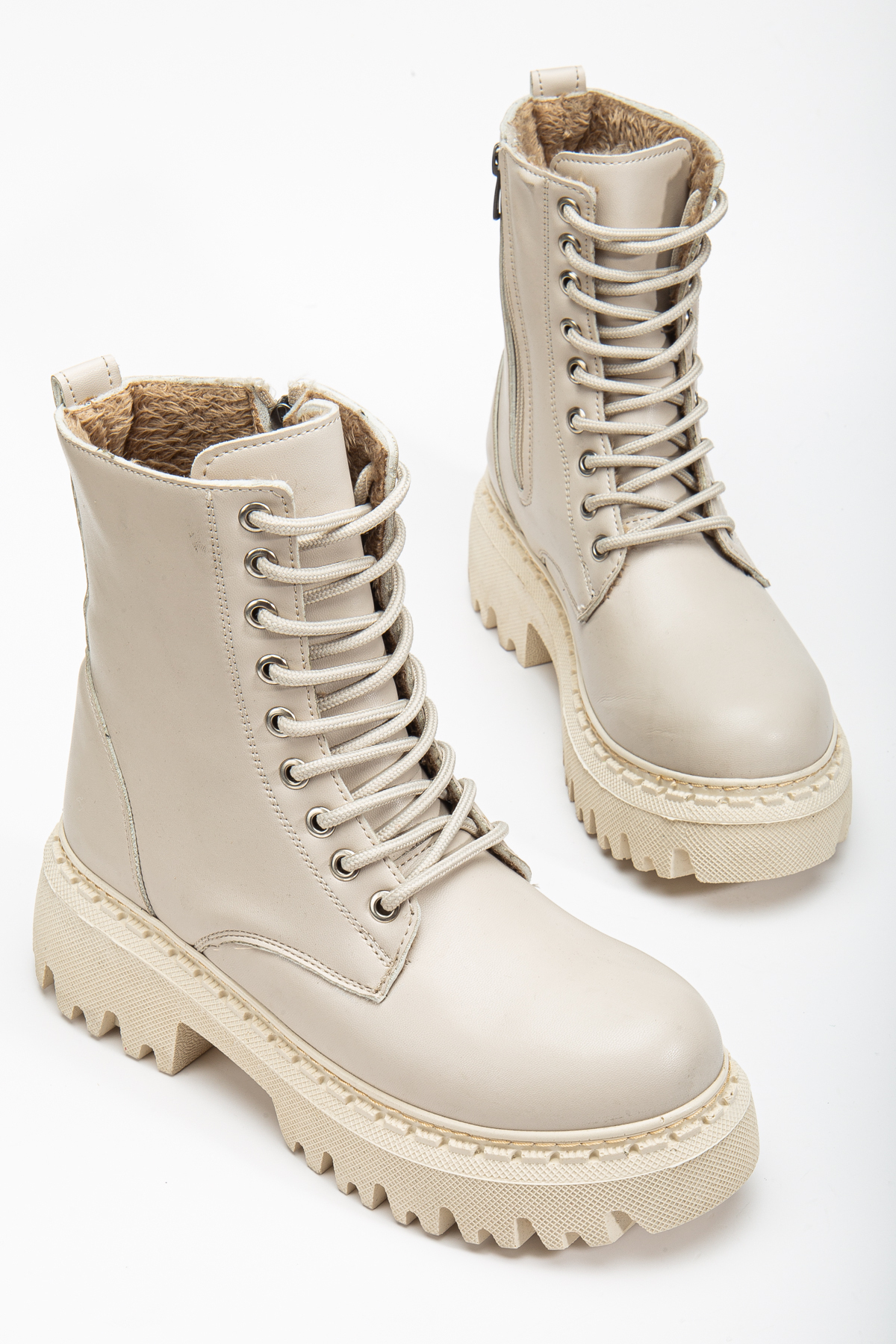 MY GROSS SHOES Kadın İçi Komple Kürklü Su&Soğuha Dayanıklı Kaymaz Taban Garantili Kışlık Bej Bot görsel 3