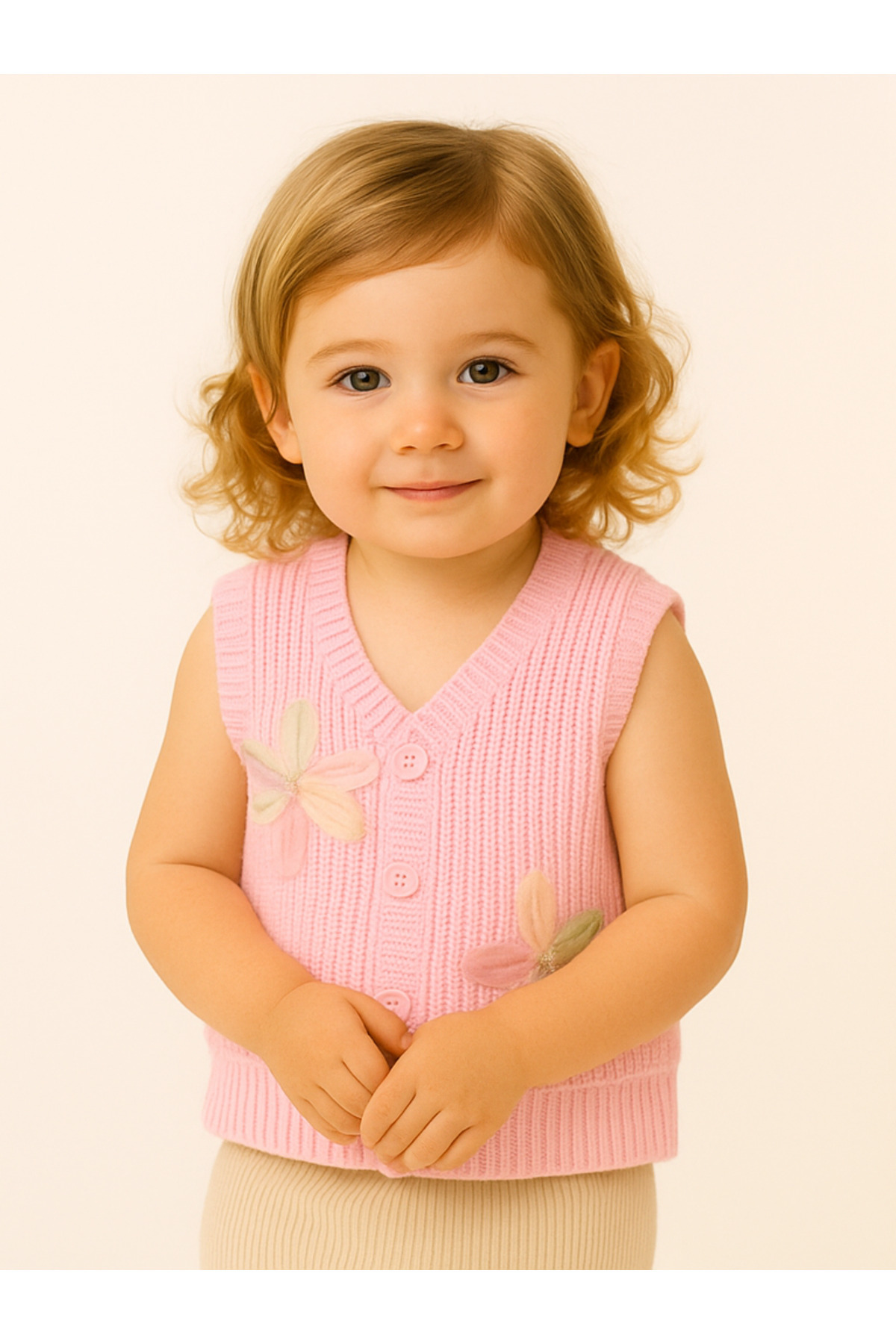 Nimini Kids Yeni Sezon Çiçek Detaylı Düğmeli Triko Selanik Örgü Kız Bebek Çocuk Yelek (0-8 yaş) fotoğrafı 2 (önizleme)