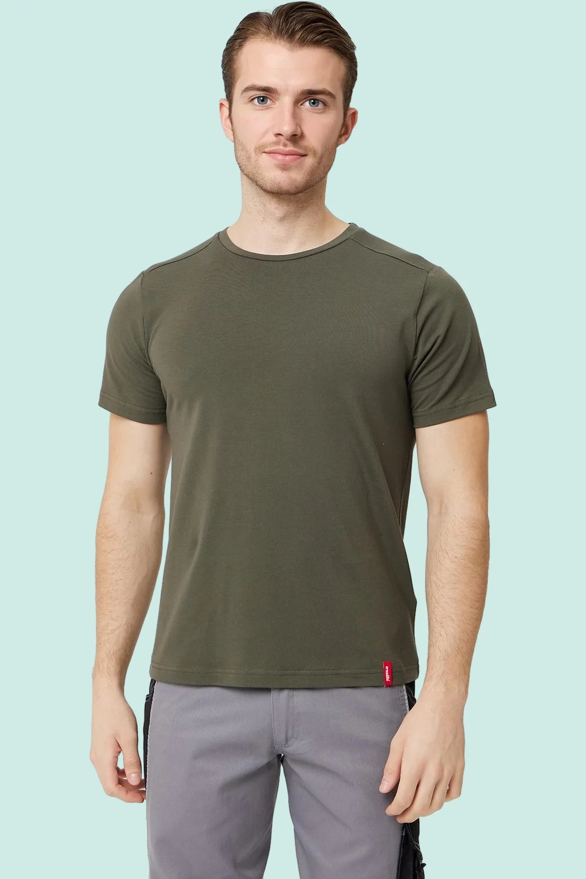 Armadillo Erkek Yazlık TShirt Kaki Pamuklu Allium Basic shirt Nefes Alabilir Rahat Kesim