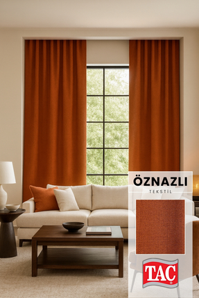 Taç Doğal Doku Keten Görünümlü Fon Perde – Ekstraforlu Büzgülü, Zengin Renk K...