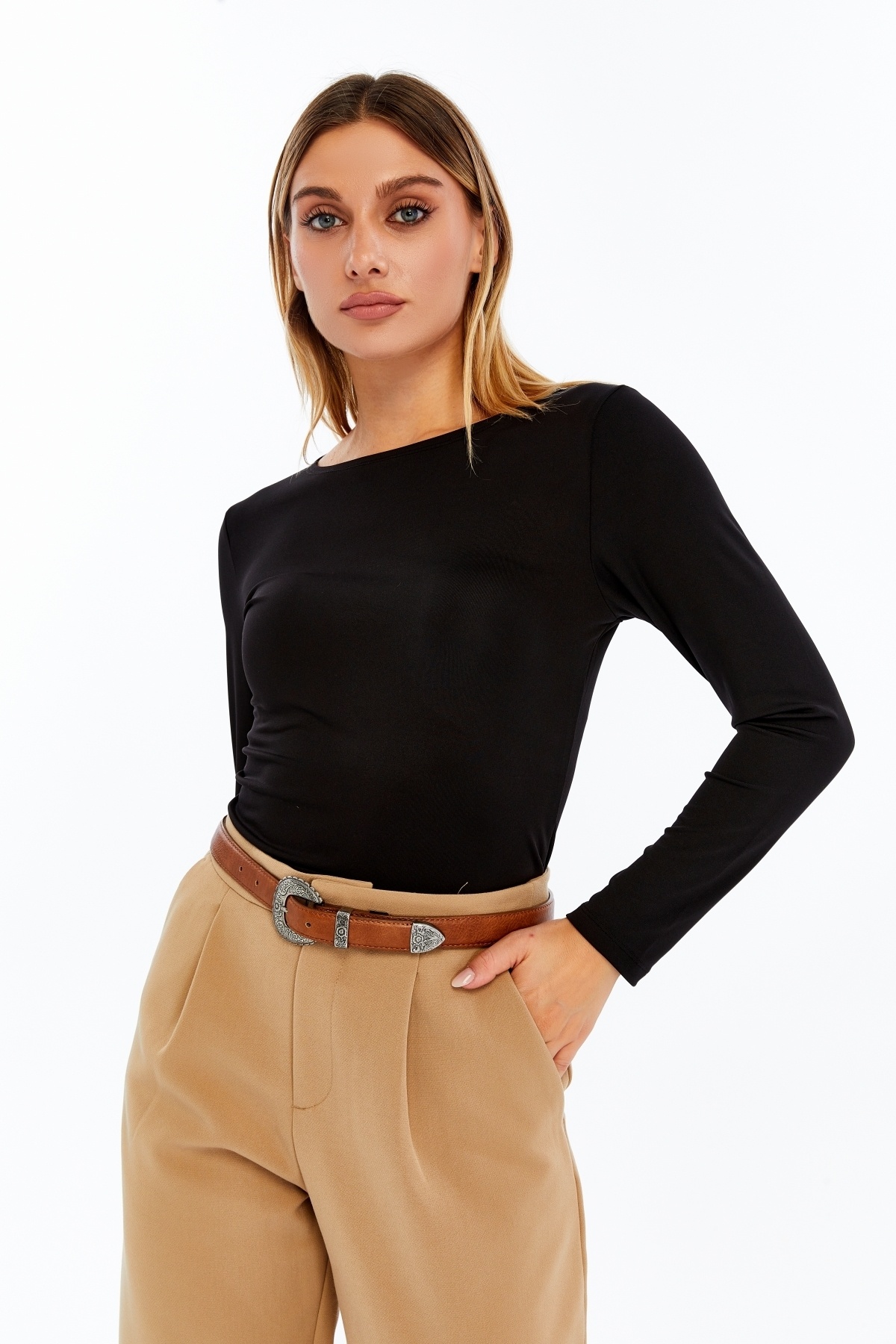 VERANOYA  Kayık Yaka Uzun Kollu Bluz Siyah - Görsel 3