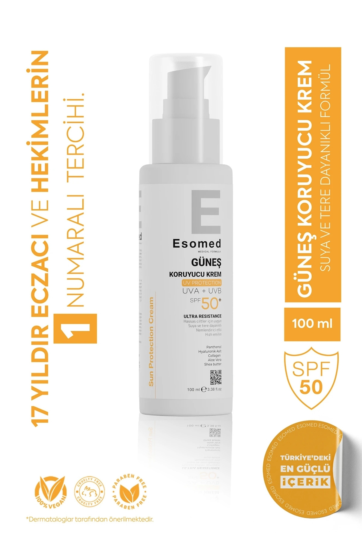 Esomed Yüksek Koruyucu Nemlendirici Spf50 Uva Uvb Leke Bırakmayan Yüz Vücut Güneş Kremi 100 ml