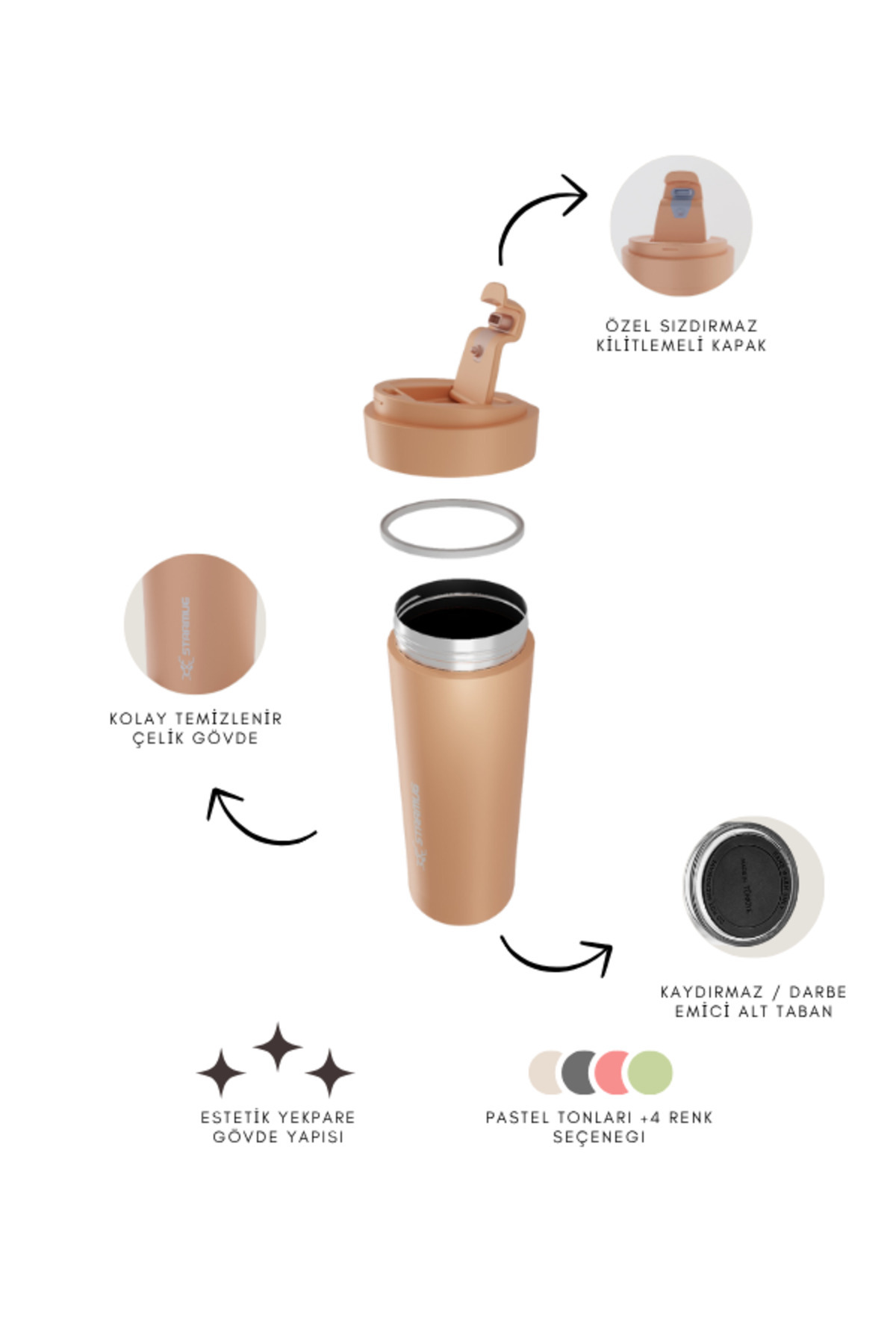 Star Termos Soothe 380 ml / 13 Oz Çelik Termos - Pembe fotoğrafı 2 (önizleme)