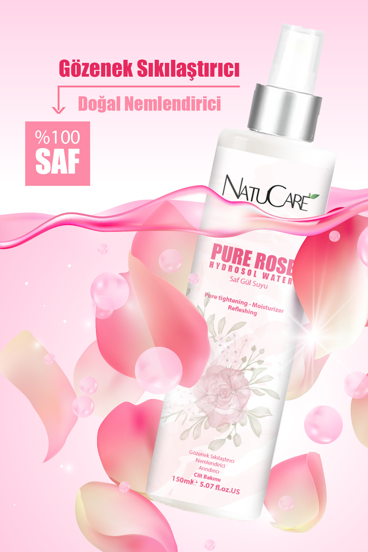 Gözenek Sıkılaştırıcı Ve Arındırıcı %100 Saf Ve Doğal Hidrosol Gül Suyu 150ml — NC-6208 — تصویر 4 از 7