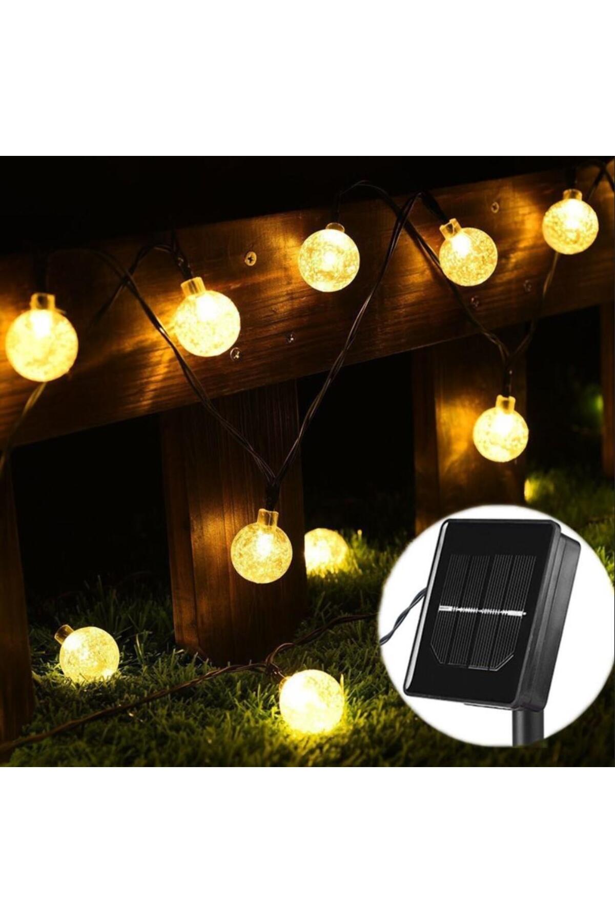 sgeteknoloji SGE TEKNOLOJİ 7 METRE 50 LED ŞEFFAF KRİSTAL TOP SARI RENKLİ SOLAR GÜNEŞ ENERJİLİ BAHÇE TERAS PARTİ