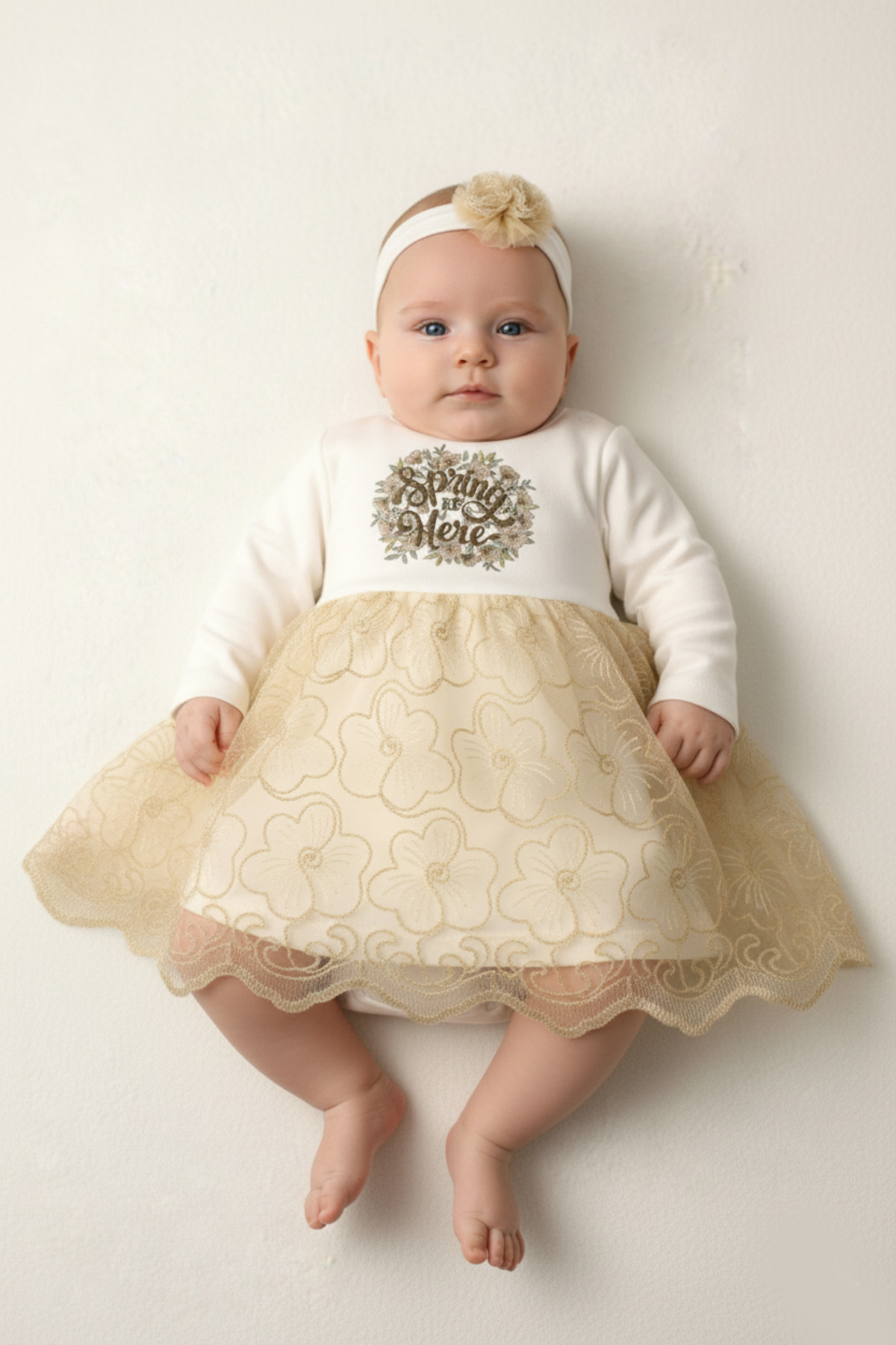 Spring Printed Baby Girl with Bandanas Birthday Wedding Mevlütlük Tulle Dress
