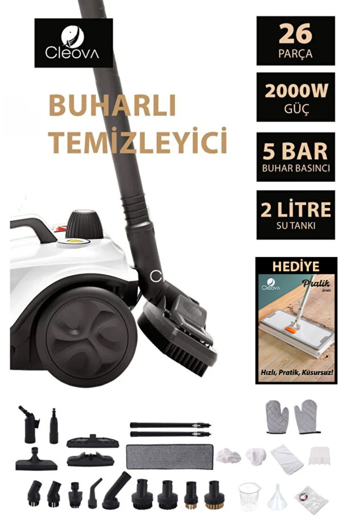 cleova CLV-4041 26 Parça Burharlı Temizlik Makinası 2000W 5Bar