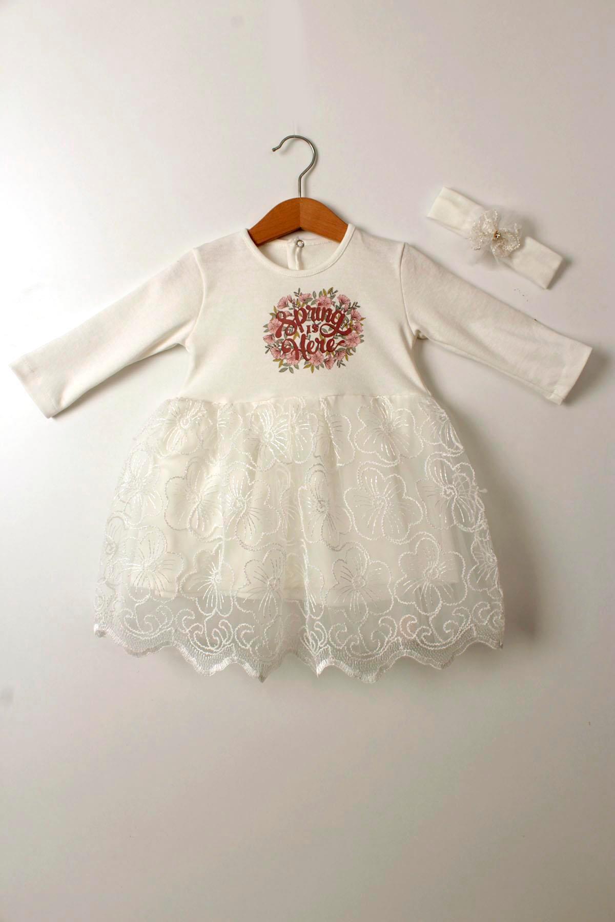 Çocuksan Baby&Kids Wear Bandanalı Spring Baskılı Kız Bebek Doğum Günü Düğün Mevlütlük Tüllü Elbise fotoğrafı 3 (önizleme)