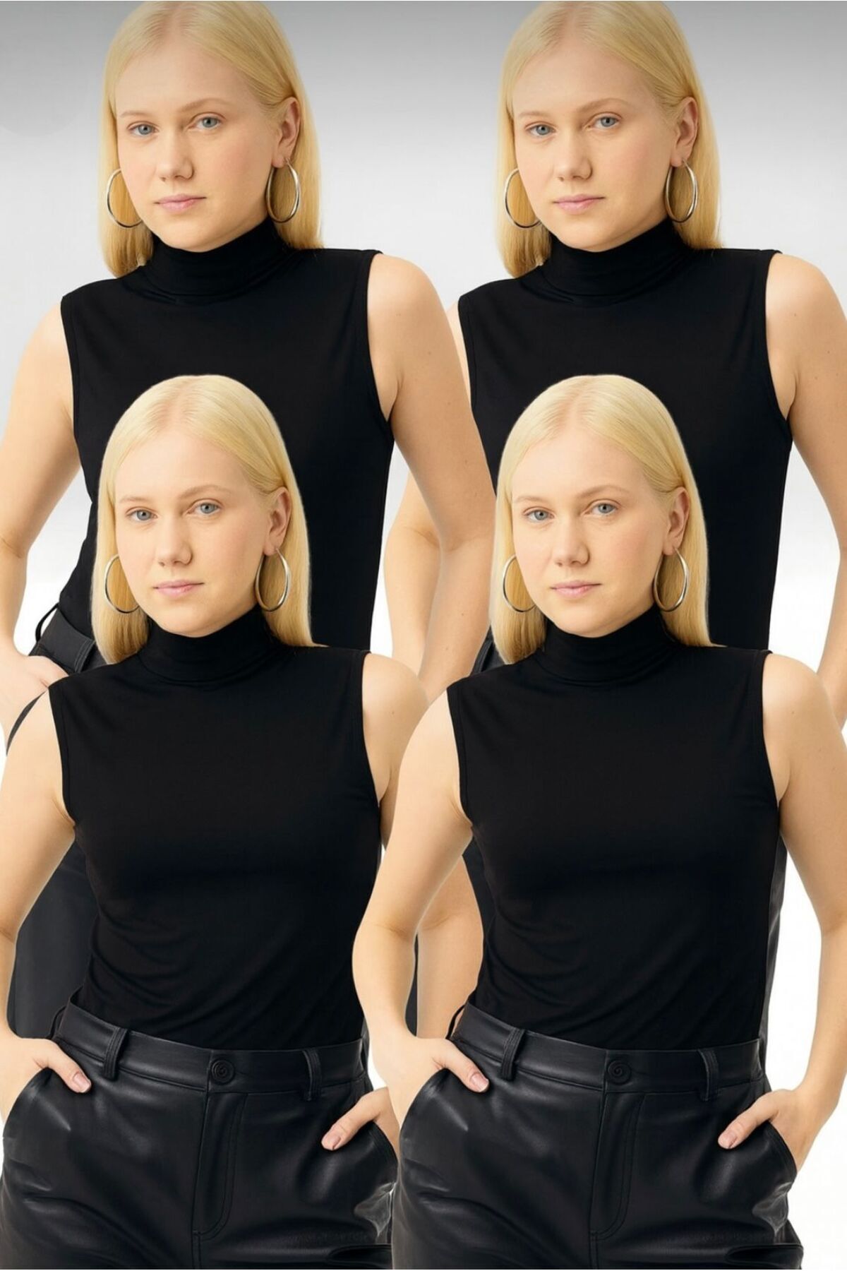 Women's 4-Pairs Zero Sleeve Sleeveless Body VISCOSE Throated Body 4 Pcs Fisherman Black Color