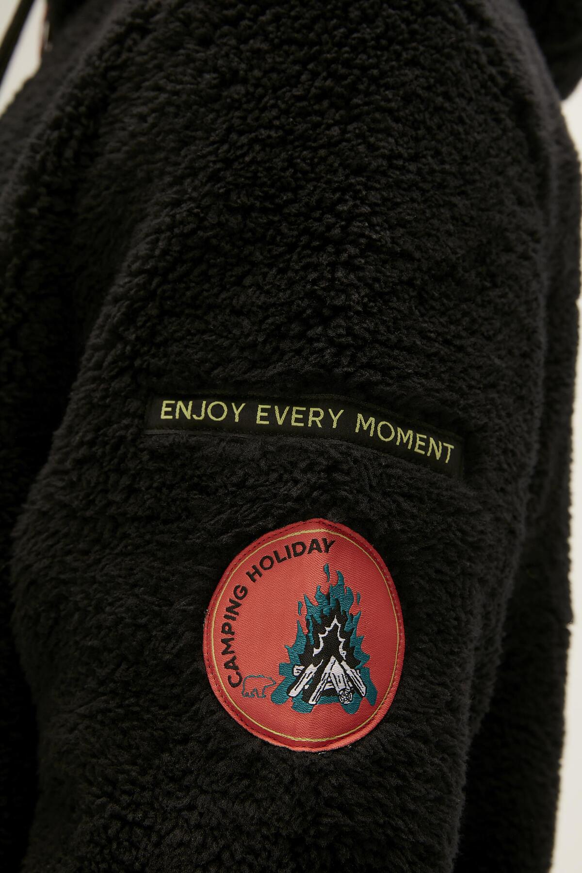 Bad Bear  Shaggy Plush Full-Zip Siyah Peluş Erkek Kapüşonlu Sweatshirt - Görsel 3