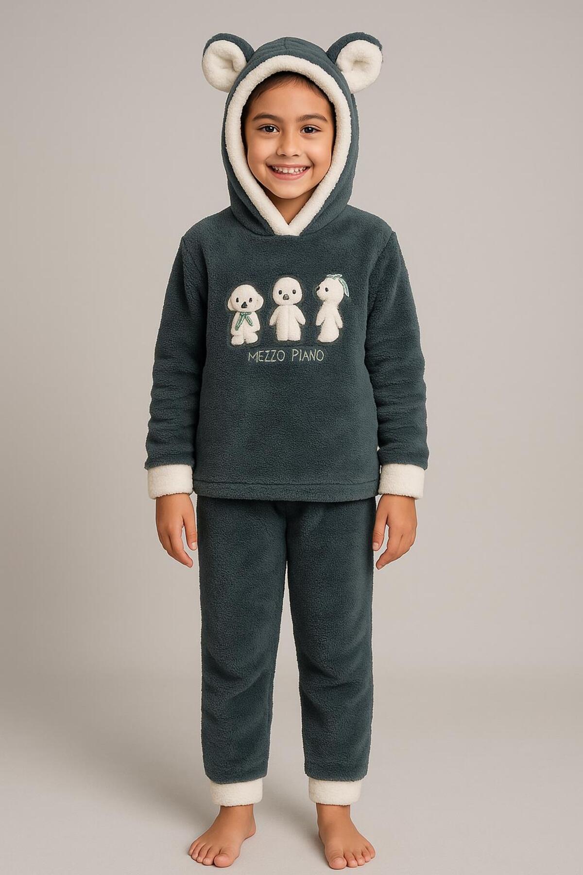 RAPAPA Kız Çocuk Polar Welsoft Pijama Takımı – Soğuk Günler İçin Sıcak Tutucu Yumuşak Kumaş 42583 Yeşil fotoğrafı 4 (önizleme)