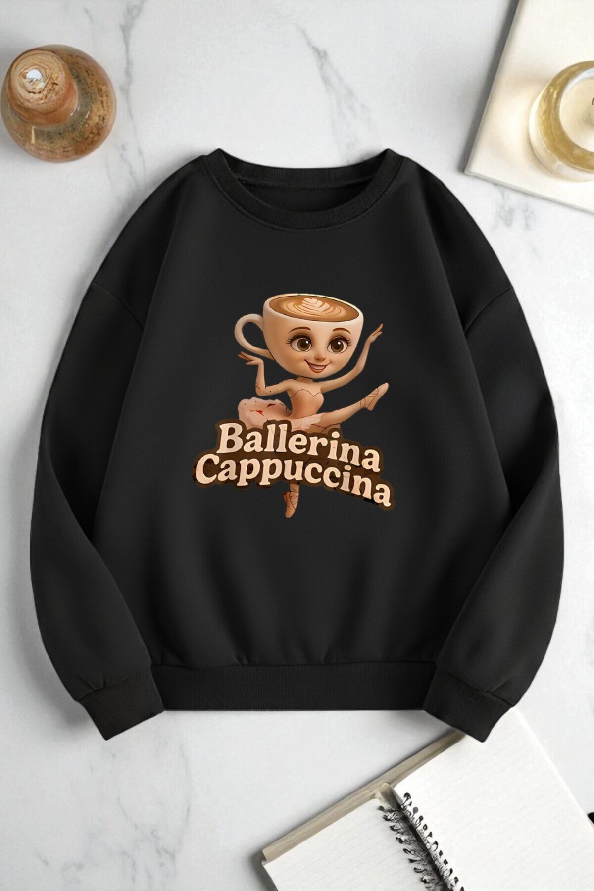 uyguntarz Unisex Ballerina Cappucina Printed Oversize Crew Neck Sweatshirt