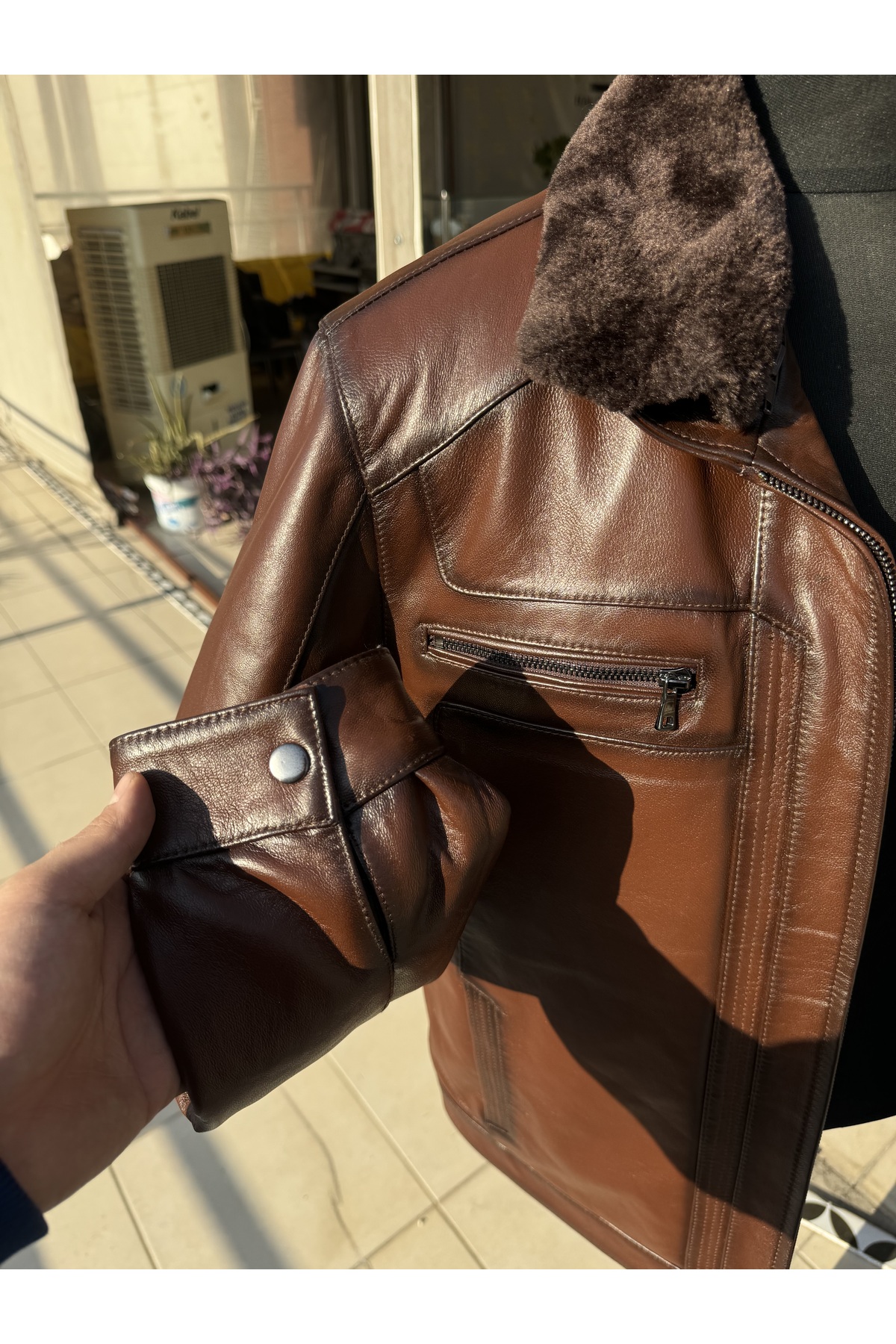 Şahan Deri Denizli  Robert Kremit Erkek Kürklü Hakiki Deri Mont - Görsel 5