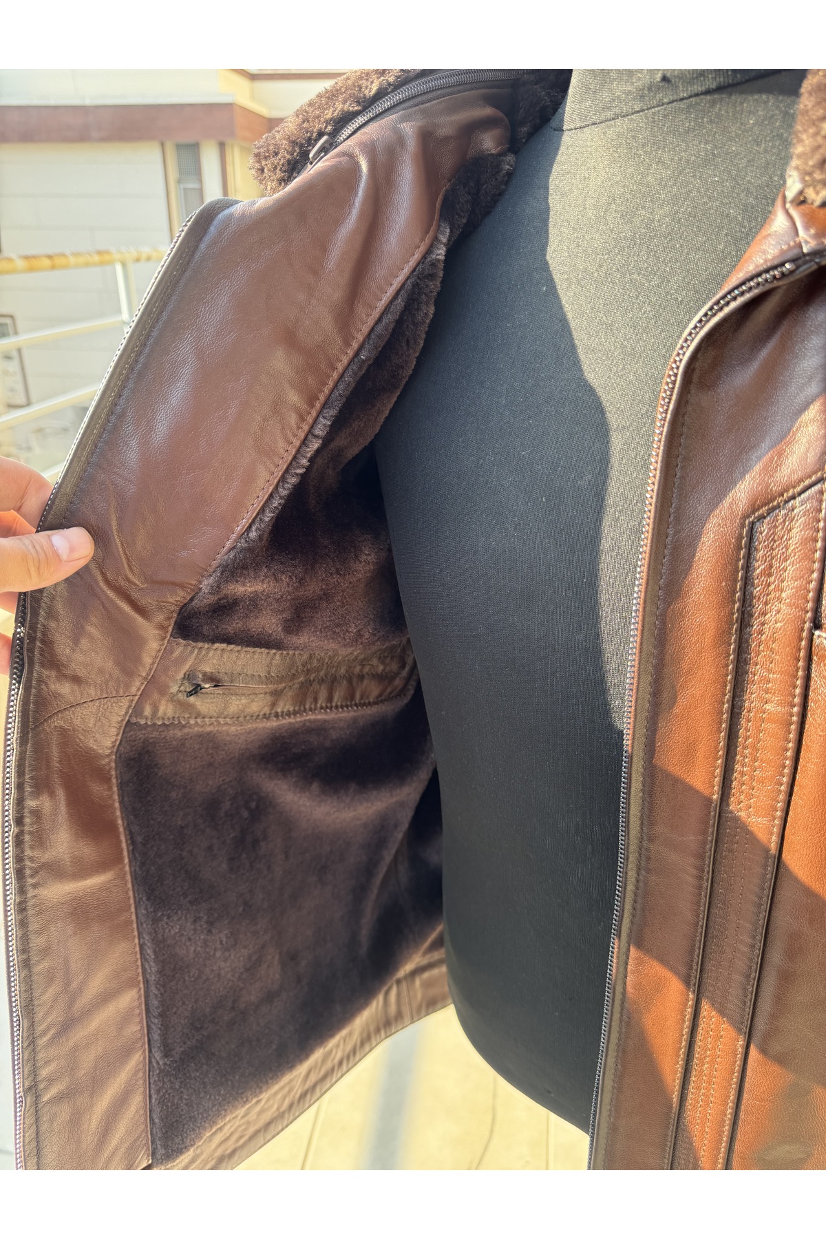 Şahan Deri Denizli  Robert Kremit Erkek Kürklü Hakiki Deri Mont - Görsel 4