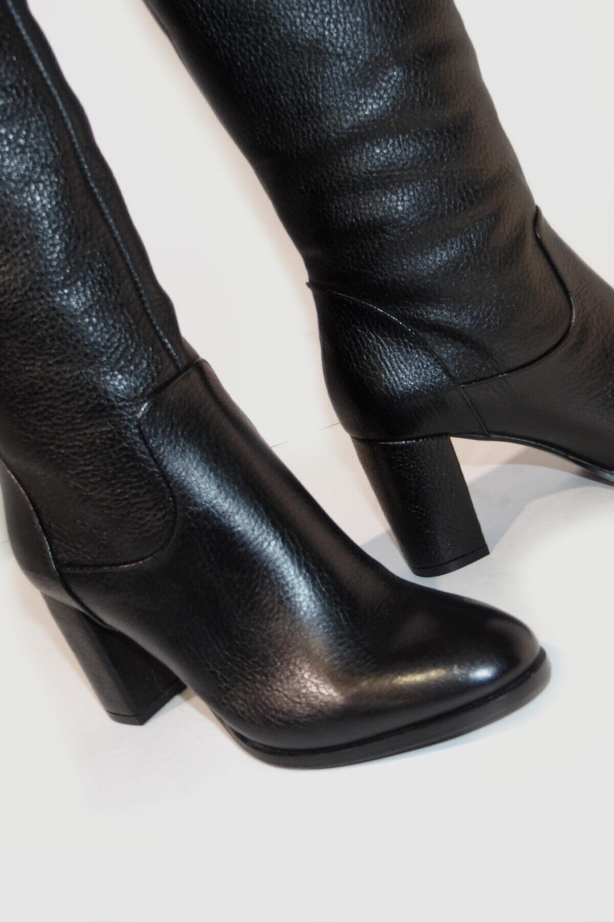 TUNAELLİ  Siyah Hakiki Doğal Deri 35-40 Numara Kadın Çizme - Görsel 4