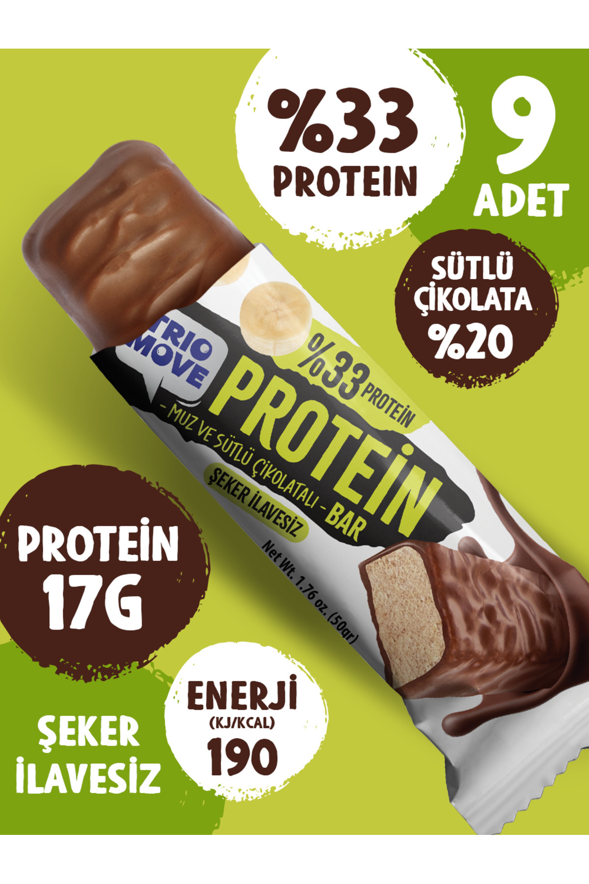 TrioMove Protein Bar - Muz %33 Protein, 50 g x 9 Adet Trio Move