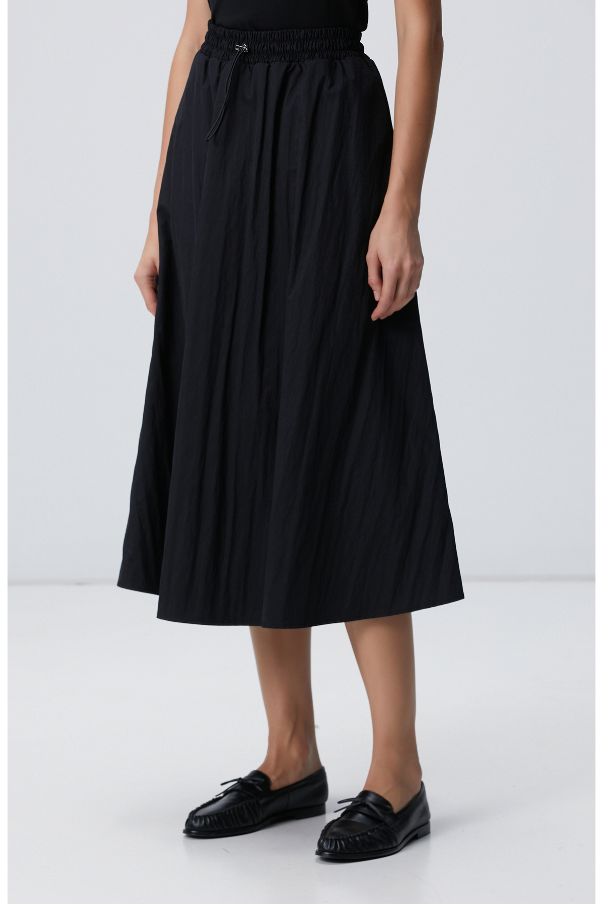 Network  Siyah Beli Büzgülü Lastikli Diz Altı Etek - Görsel 4
