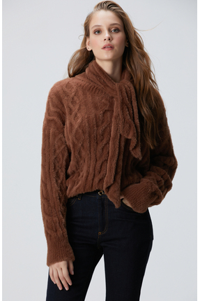 Network Acı Kahve Saç Örgü Kazak