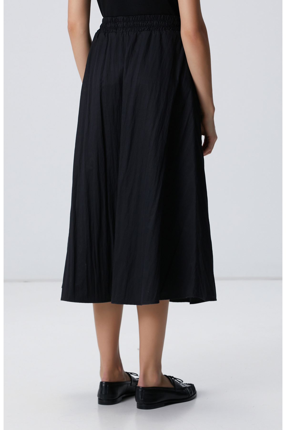 Network  Siyah Beli Büzgülü Lastikli Diz Altı Etek - Görsel 5