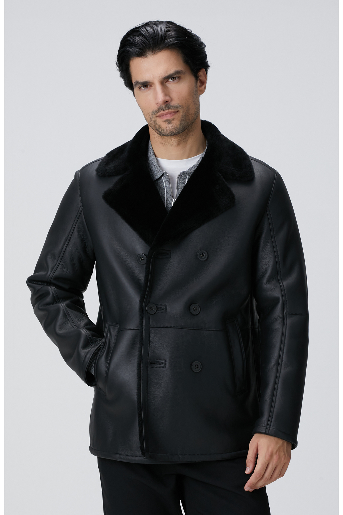 نتورک کت چرم مشکی دو دکمه به تعداد محدود