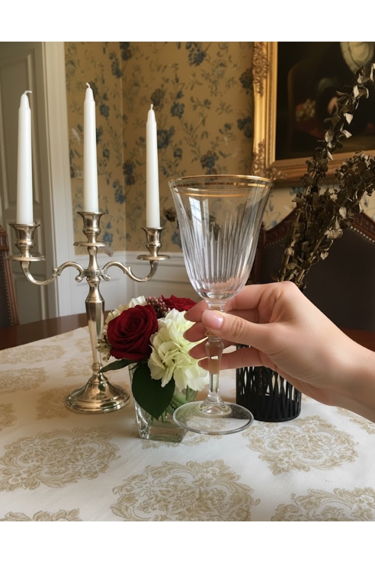 DECOSTYLE Paşabahçe gold pramıt dekorlu 1 Adet Ayaklı Bardak (kadeh) Su Bardağı
